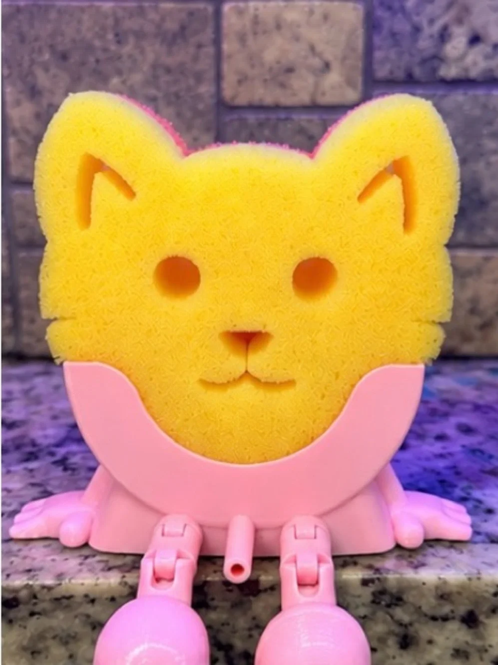 Pink 3D Printed Sponge Holder Articulated Feet Kitchen Organizer